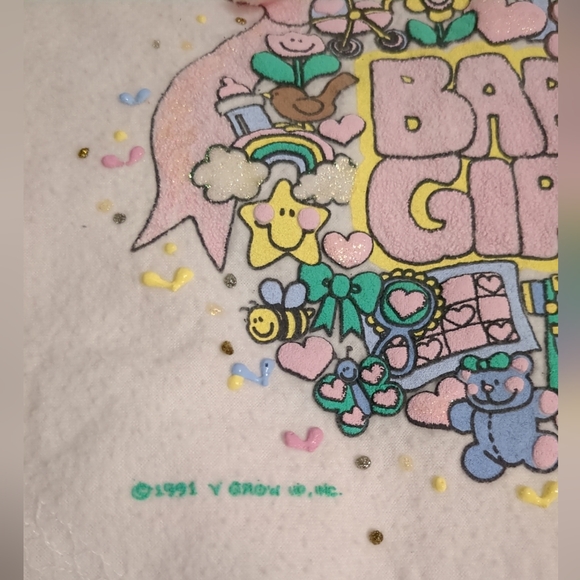 VINTAGE BABY GIRL RECEIVING BLANKET 100% COTTON 1991 Y GROW UP - Picture 4 of 8